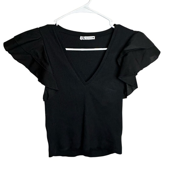 Zara Black‎ Ruffle Sleeve Top - Picture 1 of 3